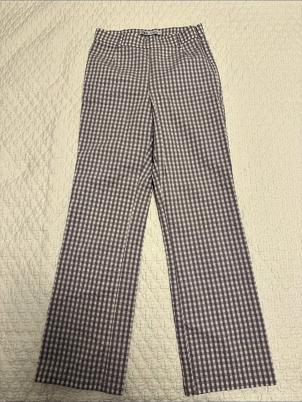 Zara Gingham Wide Leg Pants in light purple & white Size xs